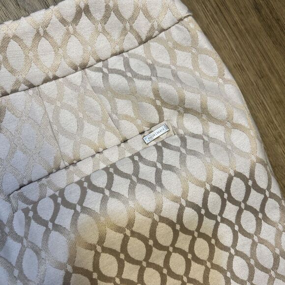 White House Black Market Pant sz 0 Ivory Gold Ankle Oval Trellis Pattern 28X25" - Picture 6 of 8